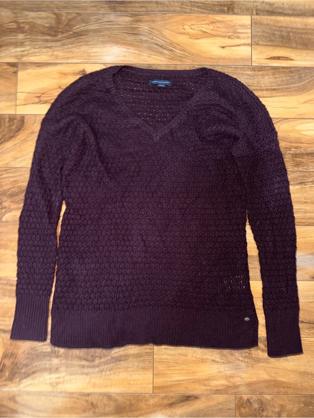 American Eagle Deep Plum V-Neck Knit Sweater